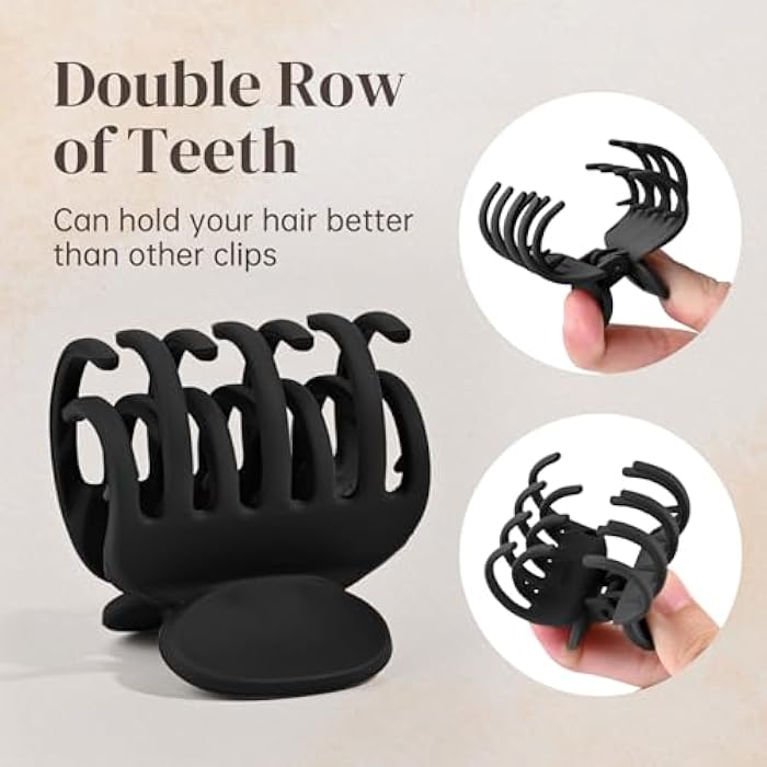 DEEKA Hair Clips Small Claw Clips for Thin Short Hair 4 Pack Double Row Teeth 1.6" Medium Matte Non-slip Accessories for Women and Girls -Black - Image 2
